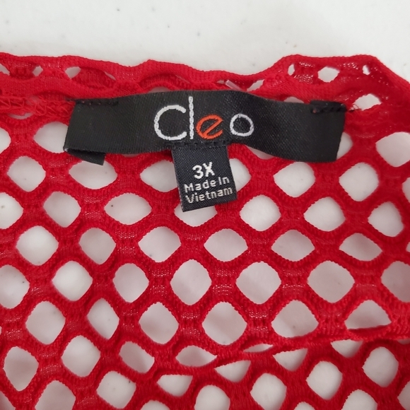 Fish Net Zip Front Peplum Top Size 3X Red Sleeveless Open Weave Tunic Stretch - Picture 11 of 12